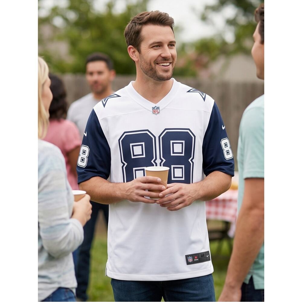 Men's NFL Team #88 White and Navy Football Jersey